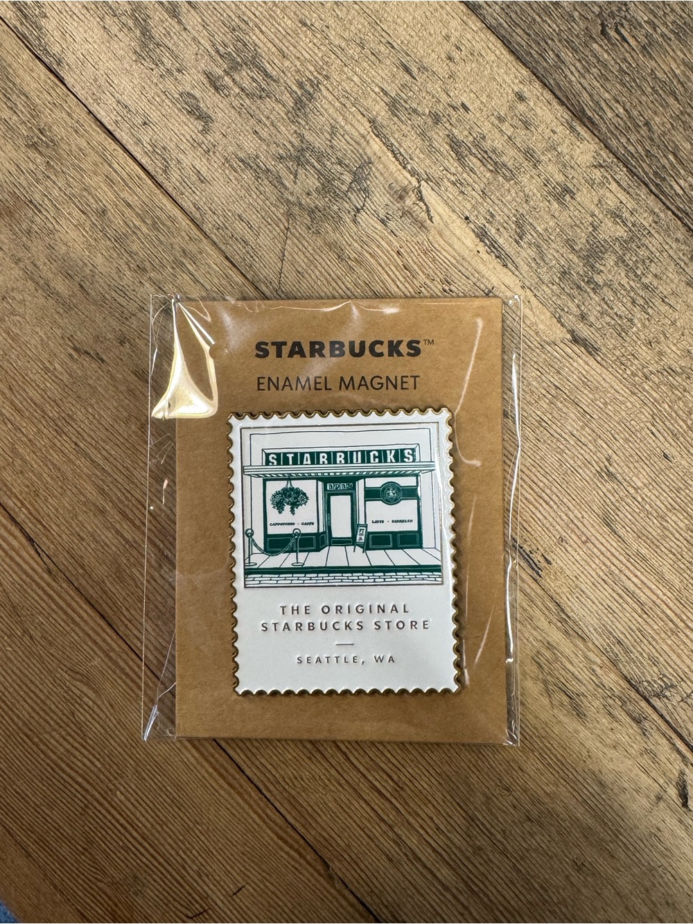Starbucks Enamel Magnet in Green and White - Original Store Art